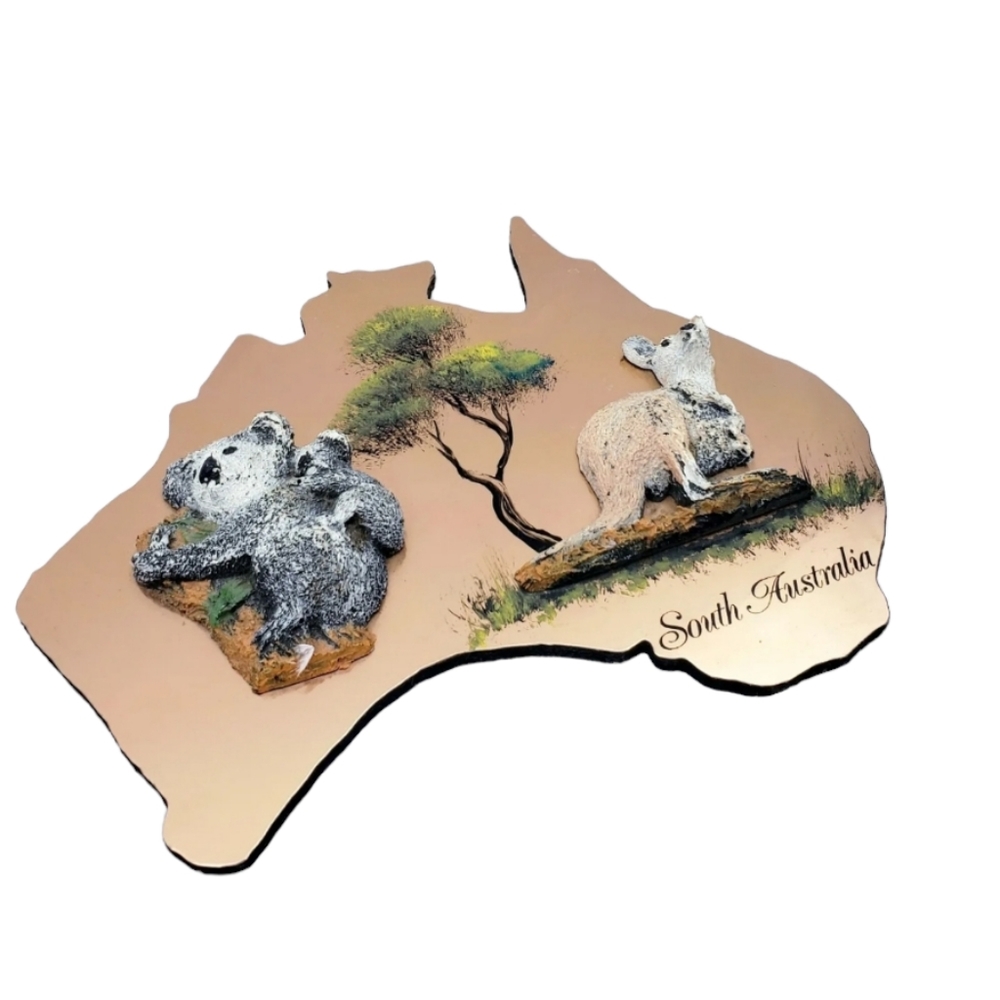 Vintage Australia Travel Souvenir Map Kangaroo Koala Plaque Hanging Wall Decor
